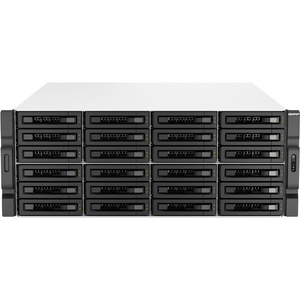 QNAP TS-H3087XU-RP NAS rack server with multiple drive bays. High-capacity network attached storage solution.