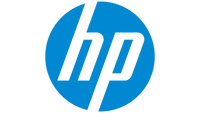 The image shows the HP logo, featuring lowercase white hp letters in a modern, slanted font inside a solid blue circle.