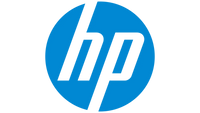 The image shows the HP logo, featuring lowercase white hp letters in a modern, slanted font inside a solid blue circle.